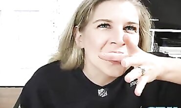 Blonde MILF Ex-Wife Sucks POV Dick While Watching Football