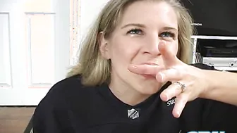 Blonde MILF Ex-Wife Sucks POV Dick While Watching Football