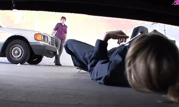 Kara Price And Lily Cade Fuck Each Other At The Mechanic's Garage.