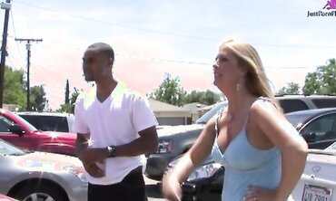 Black Man Picks up Blonde and Gives Her Cock