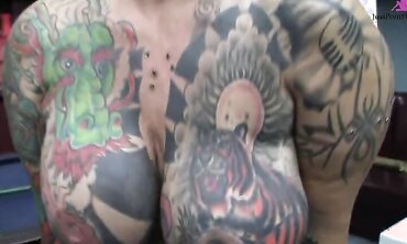 Heavily Tattooed And Pierced Biker Chick Black Widow Sucks And Fucks
