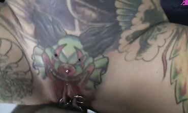 Heavily Tattooed And Pierced Biker Chick Black Widow Sucks And Fucks