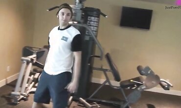 Girl with big tits goes to gym and gets helped with workout.  Repays the trainer with a blowjob by the weights and takes cum shot on her tits.