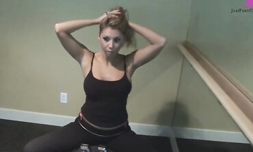 Girl with big tits goes to gym and gets helped with workout.  Repays the trainer with a blowjob by the weights and takes cum shot on her tits.