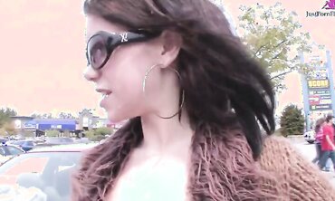 Dudes cruise the mall parking lot and convince naughty little slut into threesome for money.  Massive facial and tit shot...but no cash.