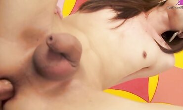 Young Asian trans waiting for her friend from work and fucking