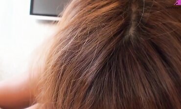 Red Headed Asian Sucks Cock And Balls While Getting Fingered