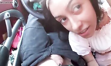 POV Threesome Sex in a Moving Car Driving Through the City