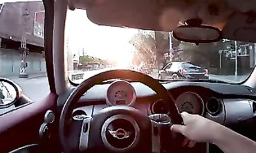 POV Threesome Sex in a Moving Car Driving Through the City