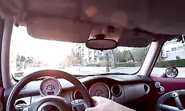 POV Threesome Sex in a Moving Car Driving Through the City
