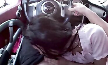 POV Threesome Sex in a Moving Car Driving Through the City