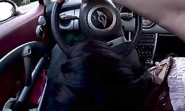 POV Threesome Sex in a Moving Car Driving Through the City