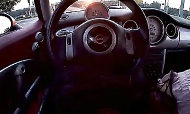 POV Threesome Sex in a Moving Car Driving Through the City