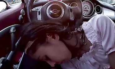 POV Threesome Sex in a Moving Car Driving Through the City