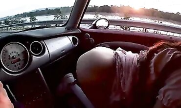 POV Threesome Sex in a Moving Car Driving Through the City