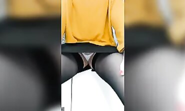 Milf in Stockings Upskirt Flash at Work