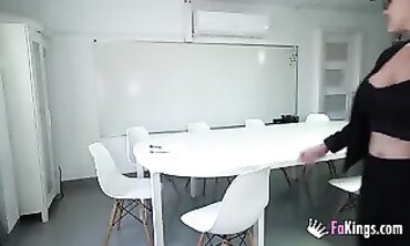 Fine Brunette Schoolteacher Gives Teen Dudes a Hardcore Lesson