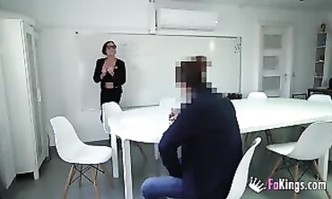Fine Brunette Schoolteacher Gives Teen Dudes a Hardcore Lesson