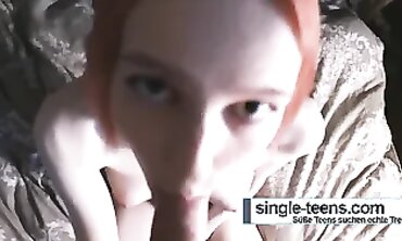 Slim 18yo Redhead Swallows Big Cock Deep Throat