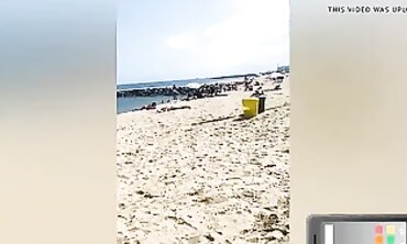 Hot Blonde Babe Pegs Her Boyfriend's Ass on Public Beach - POV