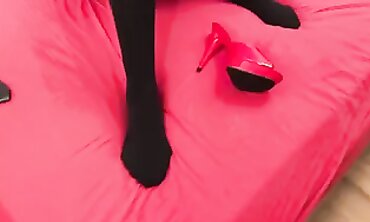 Red in Crimson Spandex: Intense Latex Lingerie Fantasy