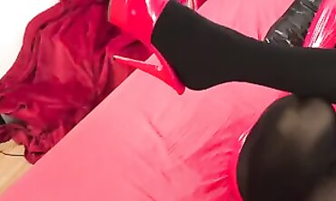Red in Crimson Spandex: Intense Latex Lingerie Fantasy