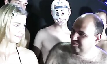 Supah Sexy Blonde Babe Gets Mass Bukkake Creampie