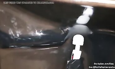 Japanese Fem Dom Cage Uses Vinyl Vacuum on Submissive