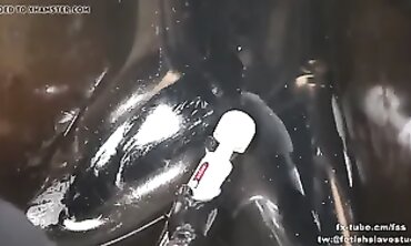 Japanese Fem Dom Cage Uses Vinyl Vacuum on Submissive