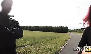 Rough Brunette Cop Gives Skinny Outlaw a Filthy Blowjob