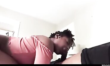 Ebony MILF Sucks Cock While Friends Chill In Guest Room