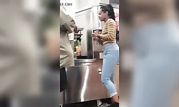 Black Babe Shows Off Big Booty in Tight Denim Jeans
