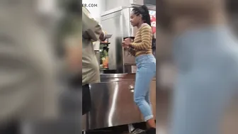 Black Babe Shows Off Big Booty in Tight Denim Jeans