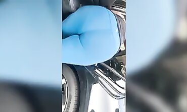 Italian MILF with Huge Ass in Blue Pants at Car Wash