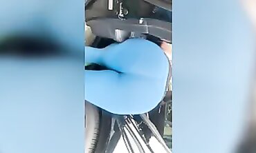 Italian MILF with Huge Ass in Blue Pants at Car Wash