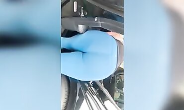 Italian MILF with Huge Ass in Blue Pants at Car Wash