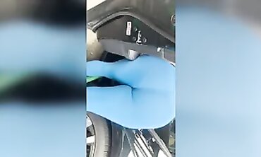 Italian MILF with Huge Ass in Blue Pants at Car Wash