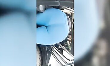 Italian MILF with Huge Ass in Blue Pants at Car Wash