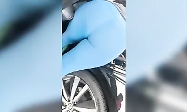 Italian MILF with Huge Ass in Blue Pants at Car Wash