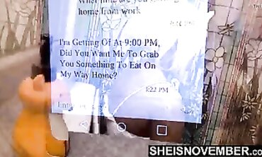 Ebony MILF Pees While Texting Stepdad About Sex