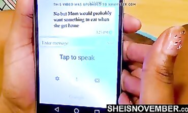 Ebony MILF Pees While Texting Stepdad About Sex