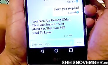 Ebony MILF Pees While Texting Stepdad About Sex