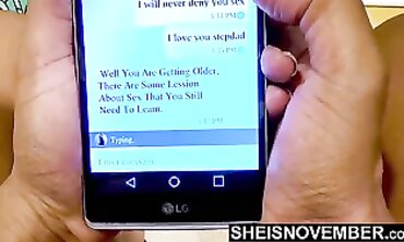 Ebony MILF Pees While Texting Stepdad About Sex