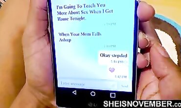 Ebony MILF Pees While Texting Stepdad About Sex
