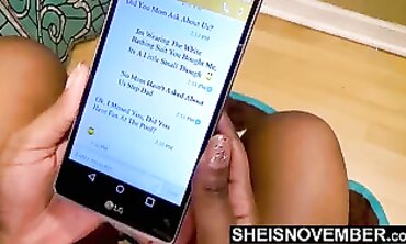 Ebony MILF Pees While Texting Stepdad About Sex