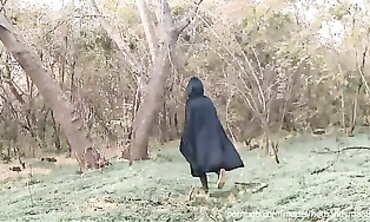 Halloween MILF in the Woods Gives a Blowjob for Cum