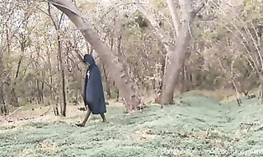 Halloween MILF in the Woods Gives a Blowjob for Cum