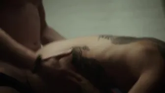 Slender Tattooed Blonde Slave in Rough Hardcore Trio Creampie