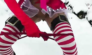 Christmas Cheer with Santa's Elf - Sexy Red Lingerie Stockings Blowjob & Riding