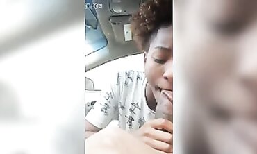 Ebony MILF Takes Amateur Blowjob in Dark Car Outdoors
